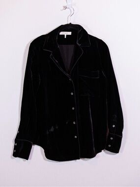 Frame Women's Silk Blend Velvet Collared Button Down Long Sleeve Blouse Medium